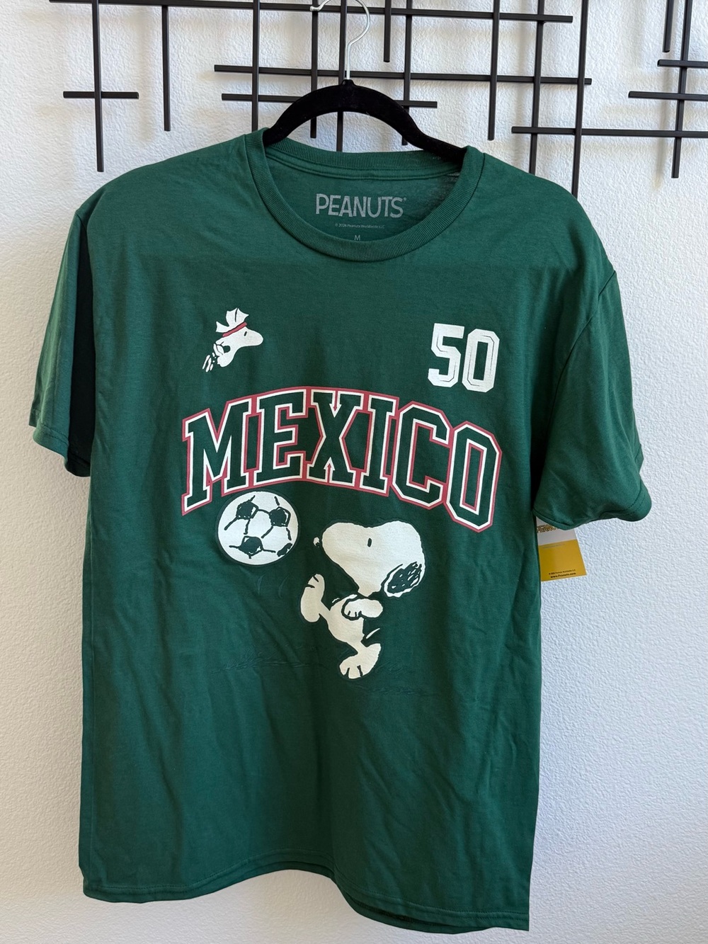 NWT Peanuts Snoopy Mexico Soccer Tee - Women size medium- Forest Green